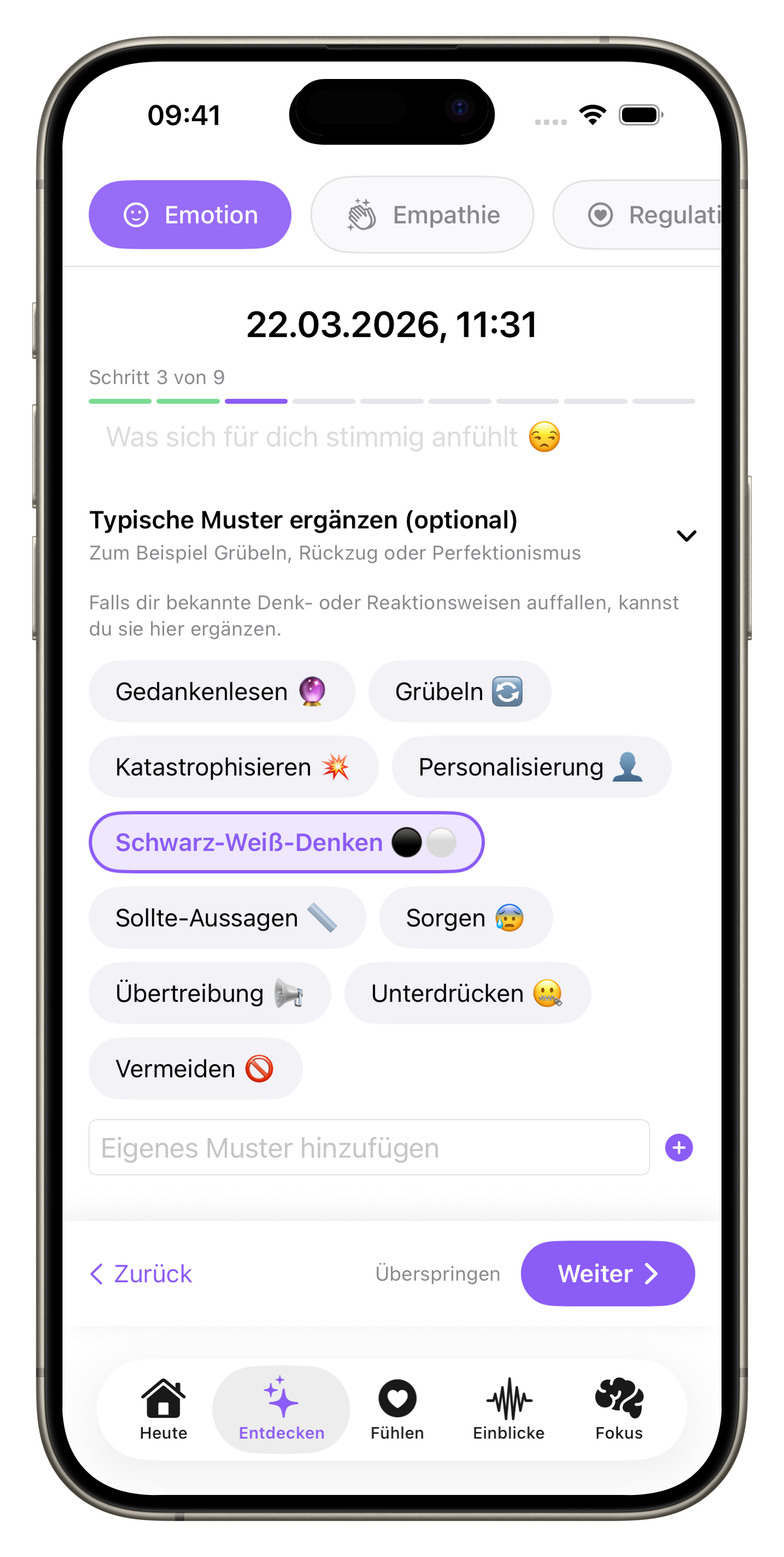 Emplore App: Gedankenmuster